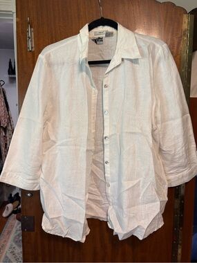 Edward Irish Linen White Linen Button-Front Shiry